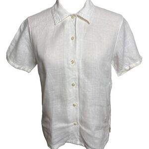Talbots Irish Linen Top Women 4 White Pointelle Trim Quiet Luxury Classic Summer